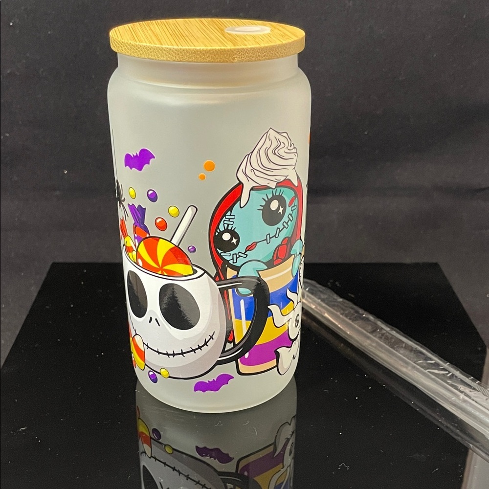 Nightmare Before Christmas-Themed Glass Tumbler with Bamboo Lid